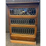 Antique three section barristers bookcase. Glass and lead section lift up doors. Fitted with a