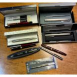 A Selection of boxed pens to include Waterman fountain pen, Boxed Parker Pen and various other loose