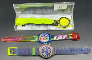 Three various Vintage watches. Includes Tikkers TM watch, Swatch Swiss watch and Sewkonda Xpose 5ATM