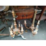 A Pair of antique ceiling candelabras, made from wood and painted with green and gilt gold finish.
