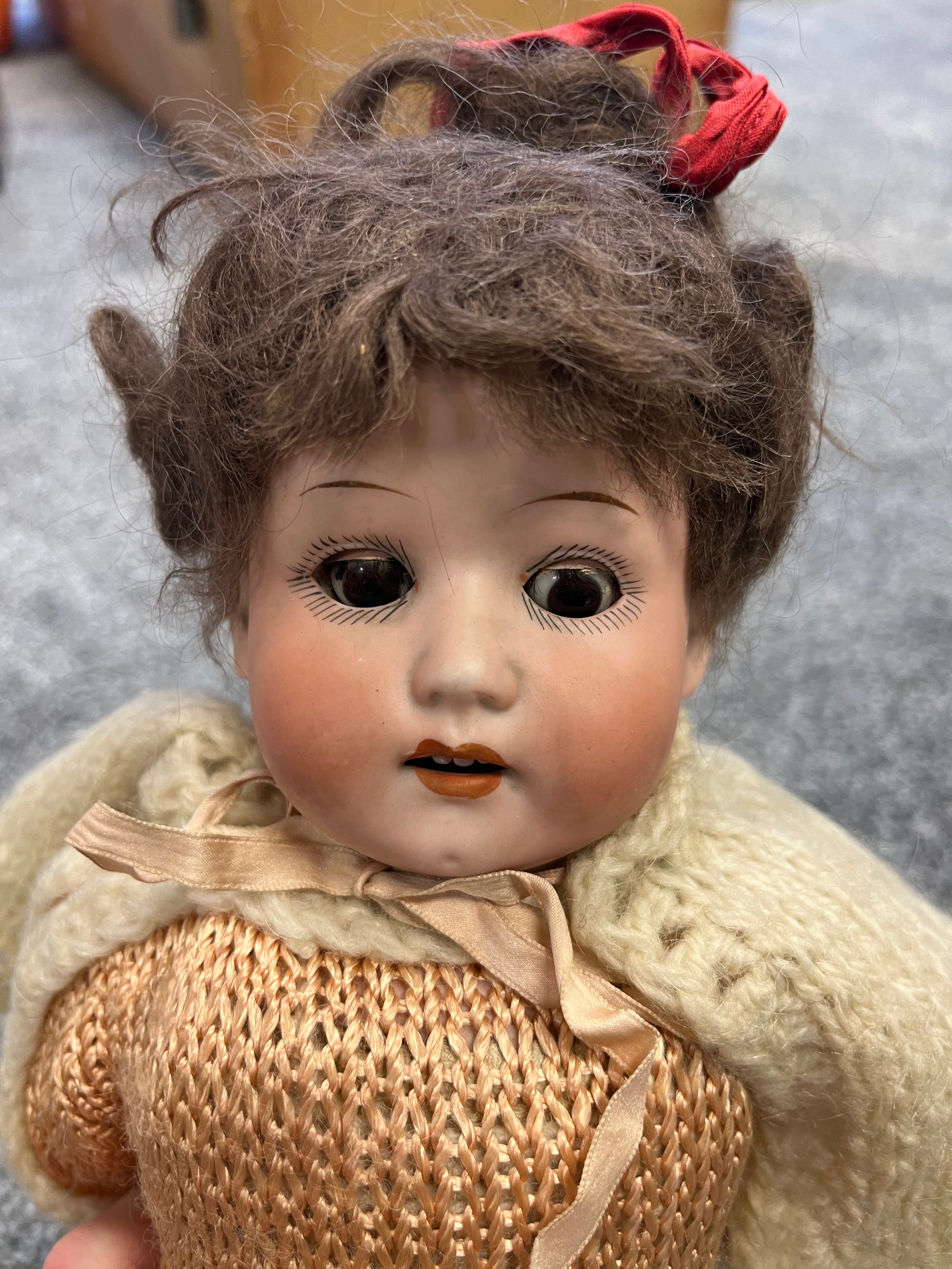Antique German bisque head doll, nodding eyes and teeth fitted. Comes with leather and porcelain leg - Image 2 of 4