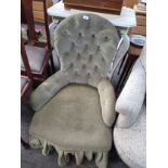 Antique spoon back bedroom chair designed with button back