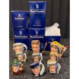 A Collection of Royal doulton Toby jugs includes Michael doulton, the red Queen with matching mini