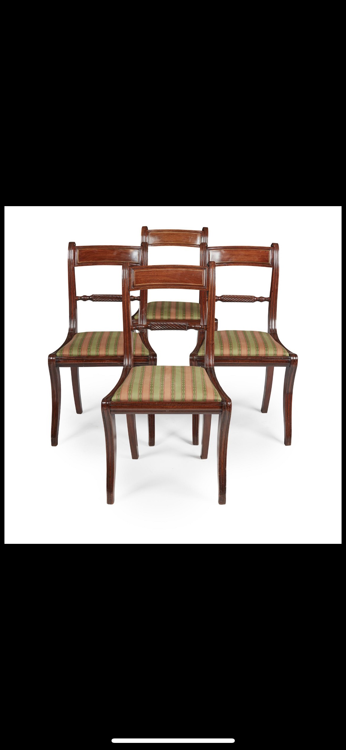 Set of six regency brass inlaid dining chairs, Early 19th century, the bar backs with brass line - Image 2 of 7