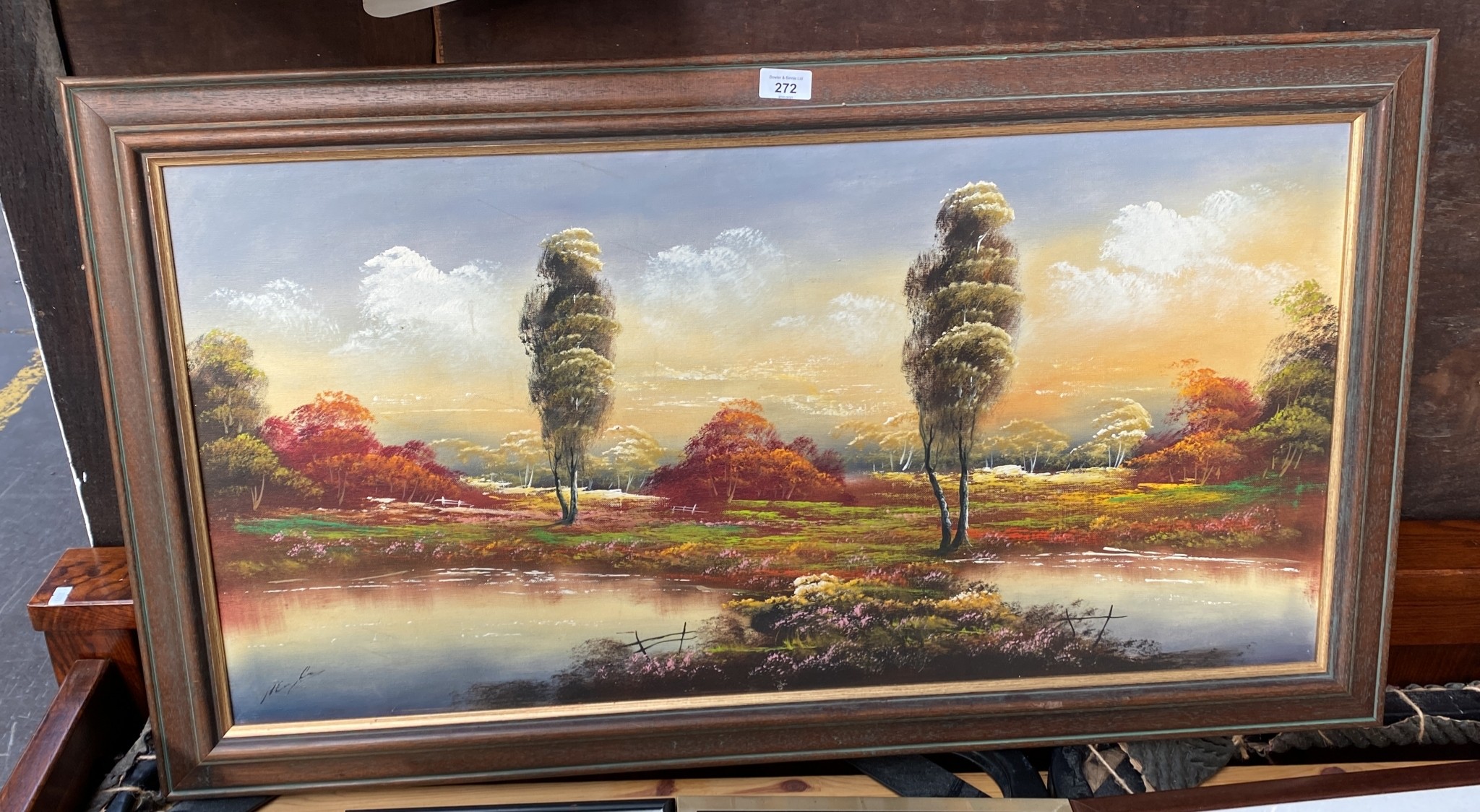 Oil painting on canvas depicting rural landscape- signed