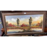 Oil painting on canvas depicting rural landscape- signed