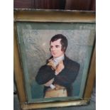 Antique picture of sir Robert Burns fitted in a gilt frame .