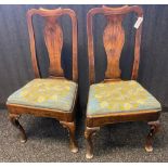 Pair of George I Mahogany Side Chairs- Early 18th century- the scroll carved top rails above