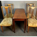 19th century drop end dining table together with four matching Edwardian inlaid dining chairs. [