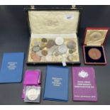 A Collection of mixed world coins includes mostly British, Crowns, Britain's First Decimal coins