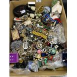 A Box containing a large quantity of costume jewellery and some items of porcelain. Includes various