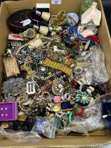 A Box containing a large quantity of costume jewellery and some items of porcelain. Includes various