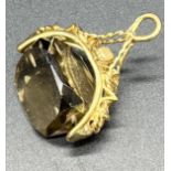 9ct gold mounted three sided seal in smoky quartz