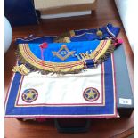 Masonic apron, sash, case and paperwork