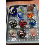 Tray of Art Glass paperweights