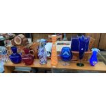 A Selection of art glass items to include murano vases, two handle urn vases and porcelain orange