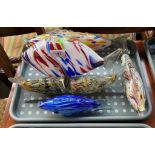 A Tray of 6 vintage art glass fish sculptures