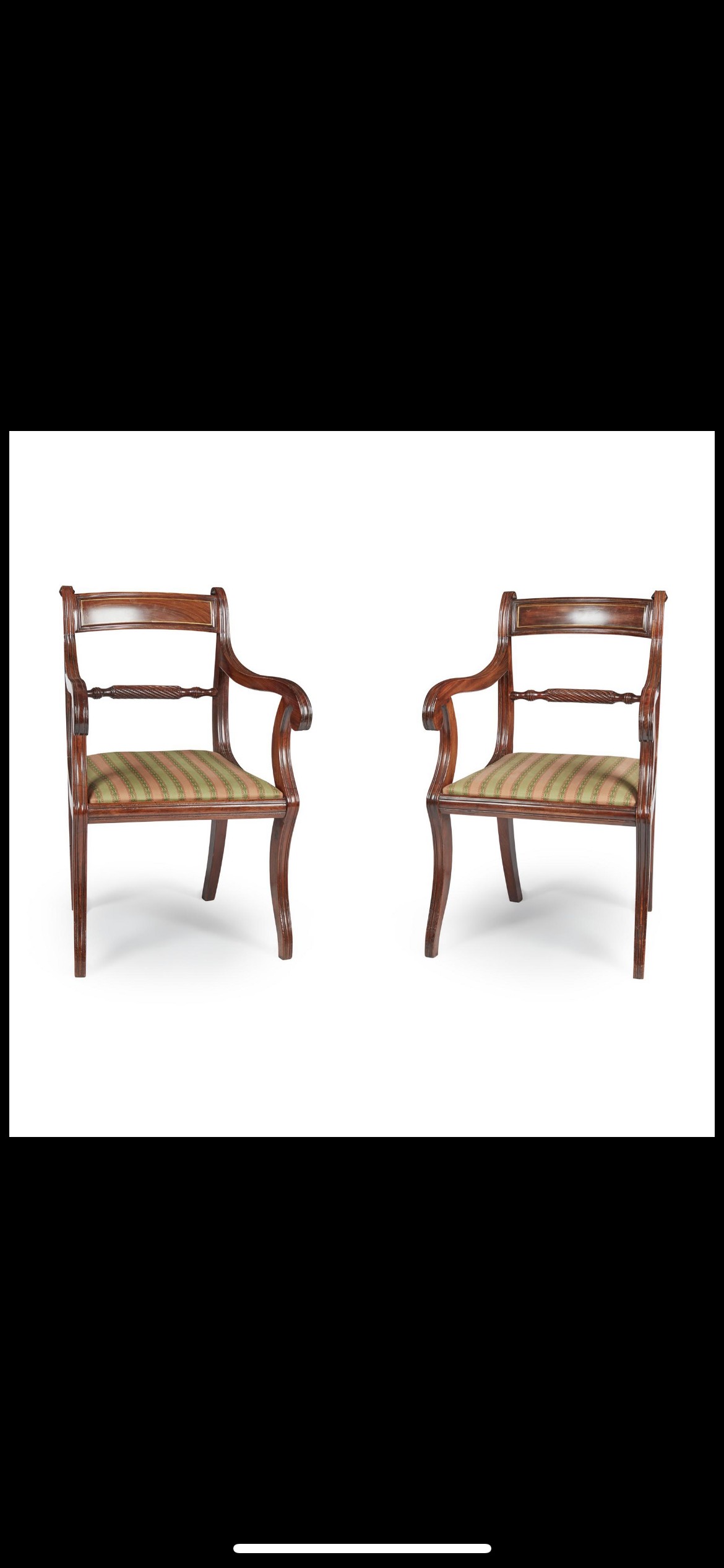 Set of six regency brass inlaid dining chairs, Early 19th century, the bar backs with brass line - Image 3 of 7