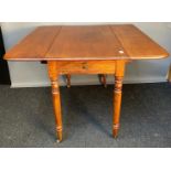 19th century mahogany drop end sofa table, the rectangular top raised on turned legs ending in brass