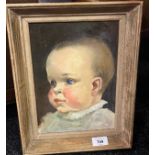 Oil painting portrait of a baby signed Johnstone, painted on canvas [Frame 34x26cm]