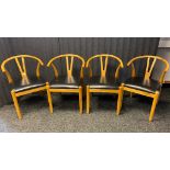 Set of 4 Mid century Wishbone chairs possibly by Hans J. Wegener for Carl Hansen and son.