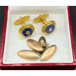 A Pair of 9ct gold cufflinks together with a pair of vintage Dunhill gold plated and Lapis Lazuli