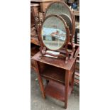 Mahogany bedside cabinet and two table top shaving mirrors