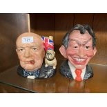 Two character toby jugs to include Bairstow Manor Pottery and Carlton ware Satirical Political