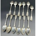 A set of twelve Scottish Glasgow Silver William IV fiddle pattern teaspoons, J.S, Glasgow 1836 [