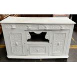 19th century greenman hand carved sideboard- painted white.