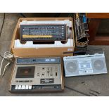 Vintage Arena T 2600 Radio with a Danish wooden casing, Binatone Radio and Sony Cassette recorder.