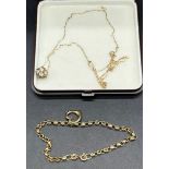 9ct gold chain with gold pendant, Together with a 9ct gold belcher bracelet with heart charm. [3.