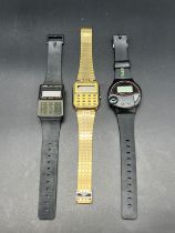 Three vintage watches, Talking quartz watch, Casio Lithium Alarm Chrono- CFS-80 Watch and Casio gold
