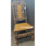 Charles II Walnut side chair- 17th century- the toprail pierced and carved with a crown flanked by