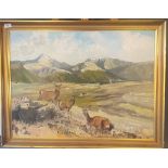 Cameron Murray 79. Original Oil on Board showing Roe Deer with a mountain backdrop. [Frame 70cm x