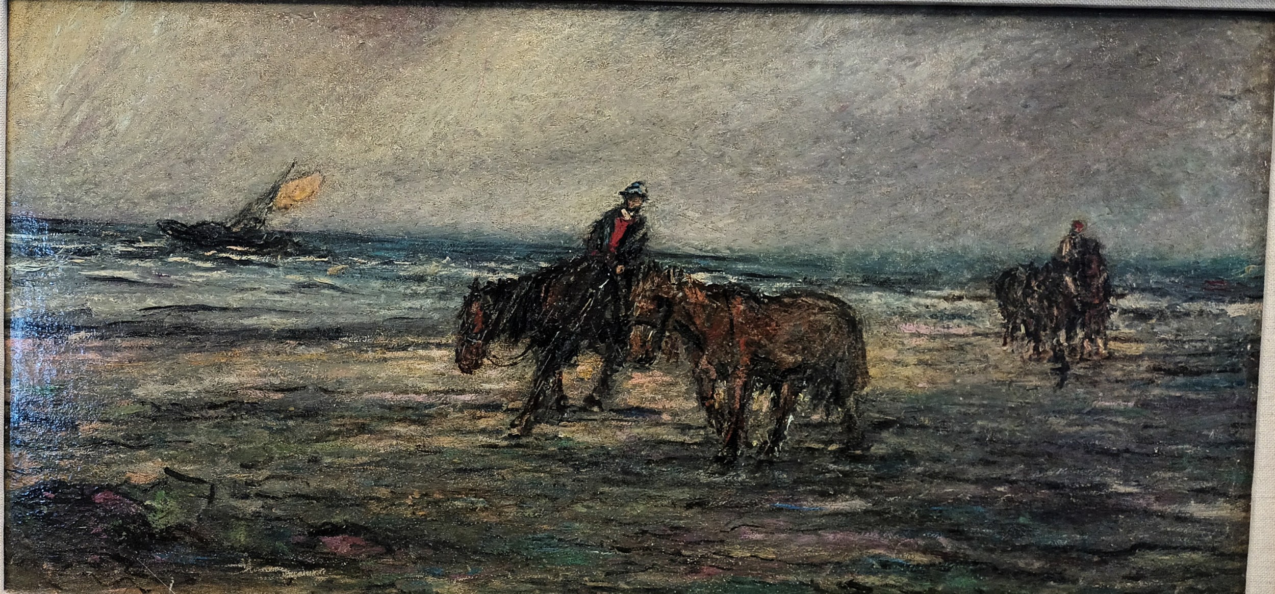John Maclauchlan Milne RSA (1885-1957) Oil on board Titled 'Walking The Horses' [45x70cm]