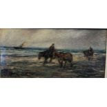 John Maclauchlan Milne RSA (1885-1957) Oil on board Titled 'Walking The Horses' [45x70cm]
