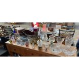 A Collection of vintage crystal and art glass. includes Kilkenny crystal lamp base, paraffin lamp,
