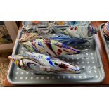 A Tray of six art glass fish sculptures
