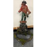 Antique cast iron stick stand detailed with a sailor figure, anchor and oar. [Weathered] [68cm high]