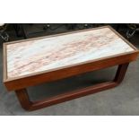 Mid century Danish teak and marble top sleigh table