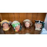 Four Royal Doulton character toby jugs to include Viking, Friar Tuck, Sairey Gamp and The Red Queen.