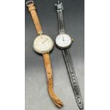 Antique 925 silver wrist watch with leather strap together with a WW1 Ingersol Midget Wrist watch