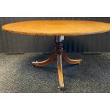 Regency Mahogany Breakfast table- 19th century- the circular crossbanded tilt- top on a turned