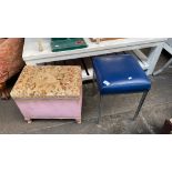 Lloyd loom style slipper box/ stool together with vintage blue pleather top stool.