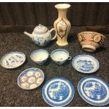 A Selection of Chinese porcelain items to include blue and white tea pot, Provincial Chinese pottery