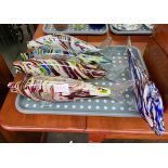 A Tray of five art glass fish sculptures.