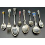 Selection of Silver hallmarked flatwares to include Norwegian silver and enamel OSLO Spoon,