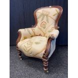 Victorian large lady's spoon back arm chair.