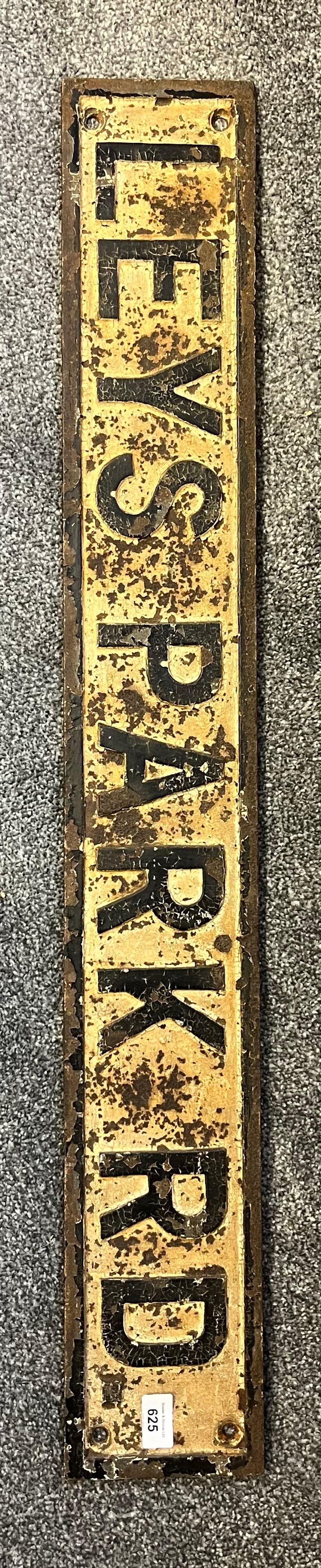Antique cast iron Dunfermline street sign 'Leys Park Rd' [100cm in length]
